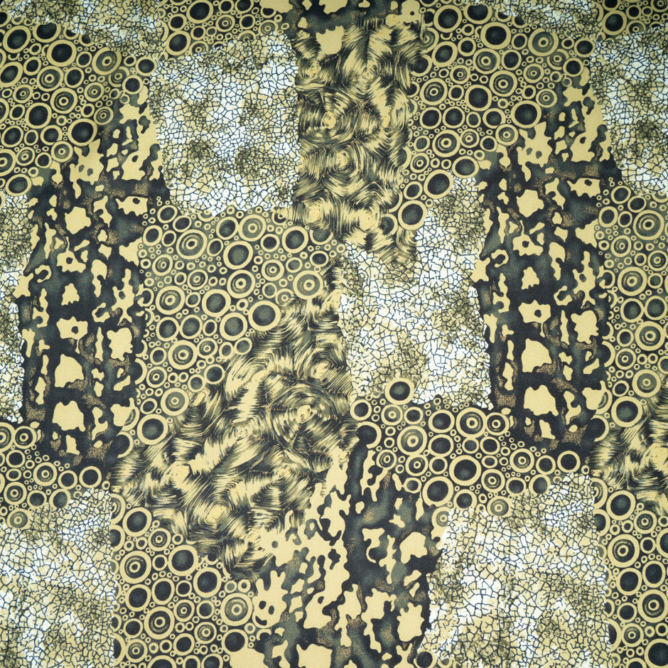 Khaki Patchwork Printed Pure Silk Twill