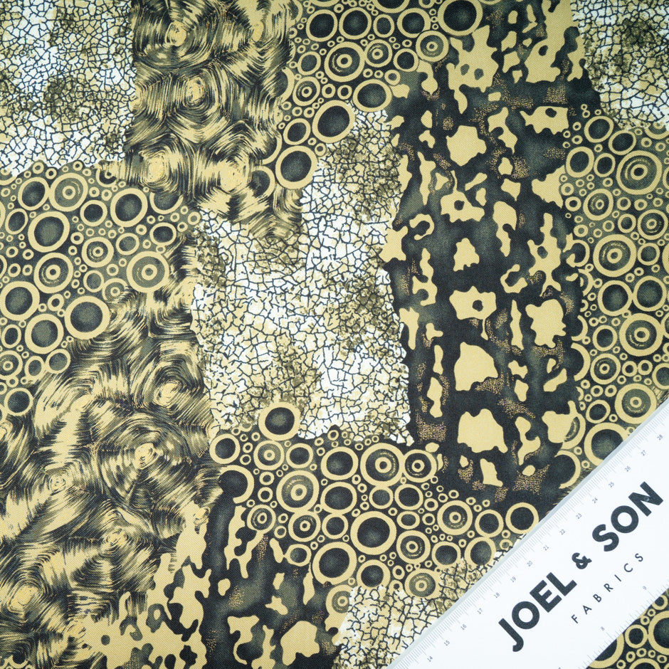 Khaki Patchwork Printed Pure Silk Twill