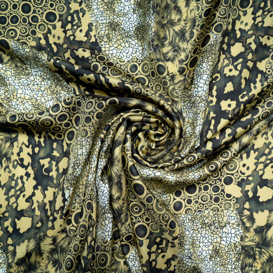 Khaki Patchwork Printed Pure Silk Twill