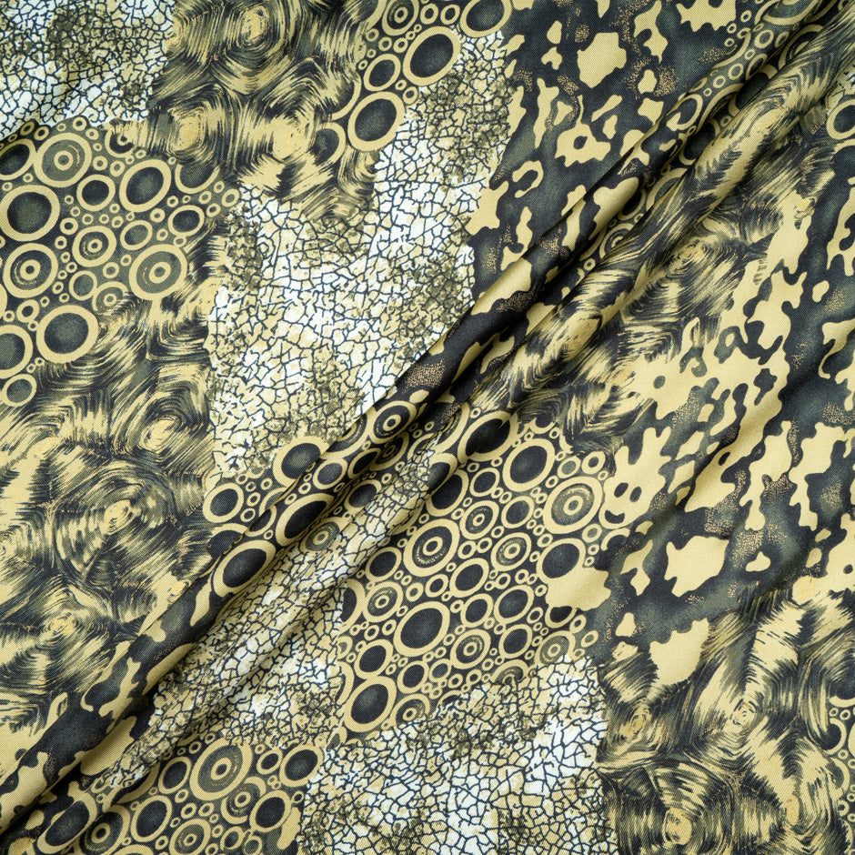 Khaki Patchwork Printed Pure Silk Twill
