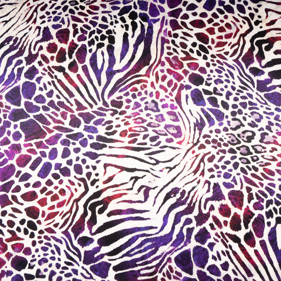 Purple/Red Abstract Printed Pure Silk Satin