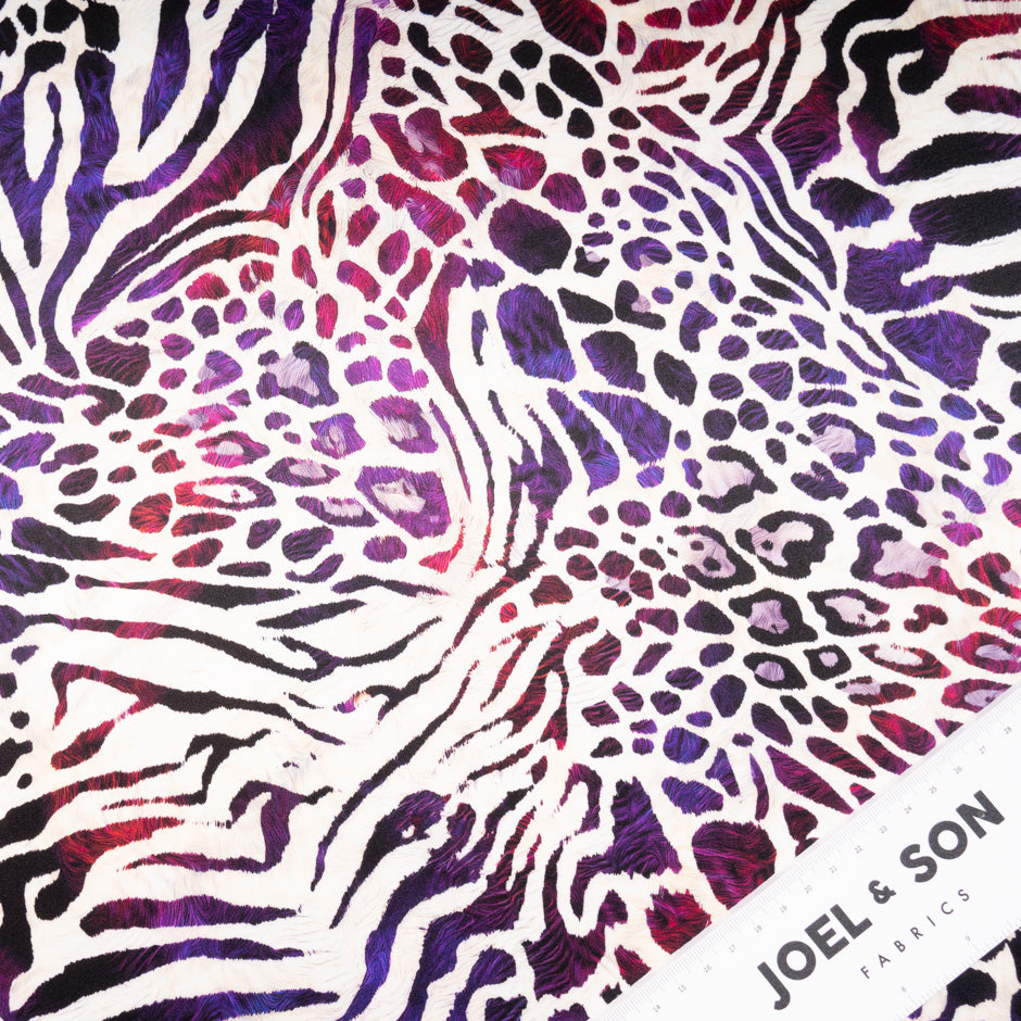 Purple/Red Abstract Printed Pure Silk Satin