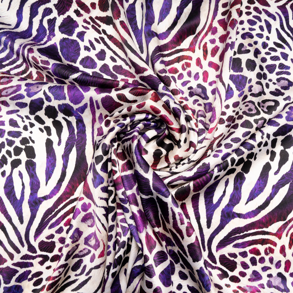 Purple/Red Abstract Printed Pure Silk Satin