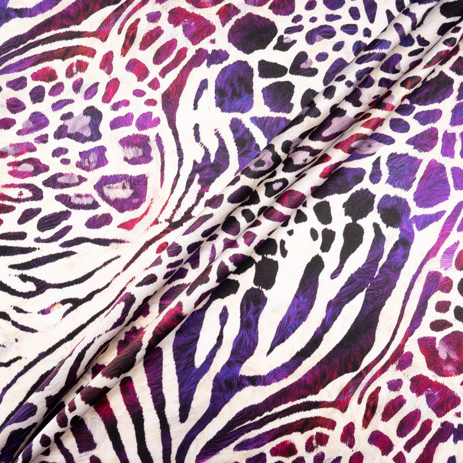 Purple/Red Abstract Printed Pure Silk Satin