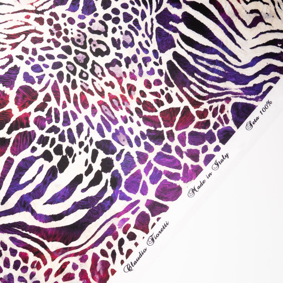 Purple/Red Abstract Printed Pure Silk Satin