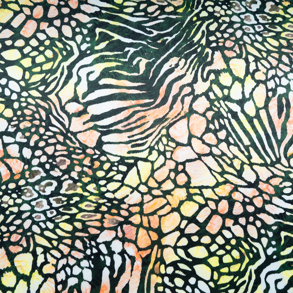 Multi-Coloured Abstract Printed Pure Silk Satin