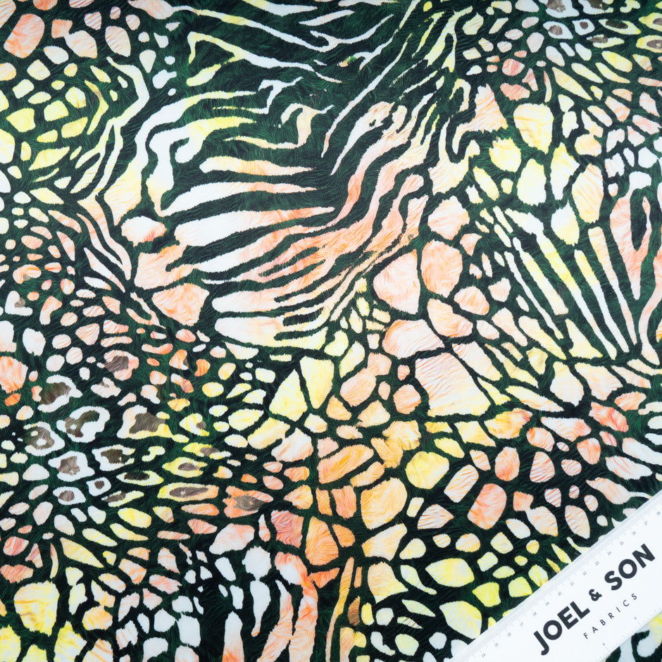 Multi-Coloured Abstract Printed Pure Silk Satin