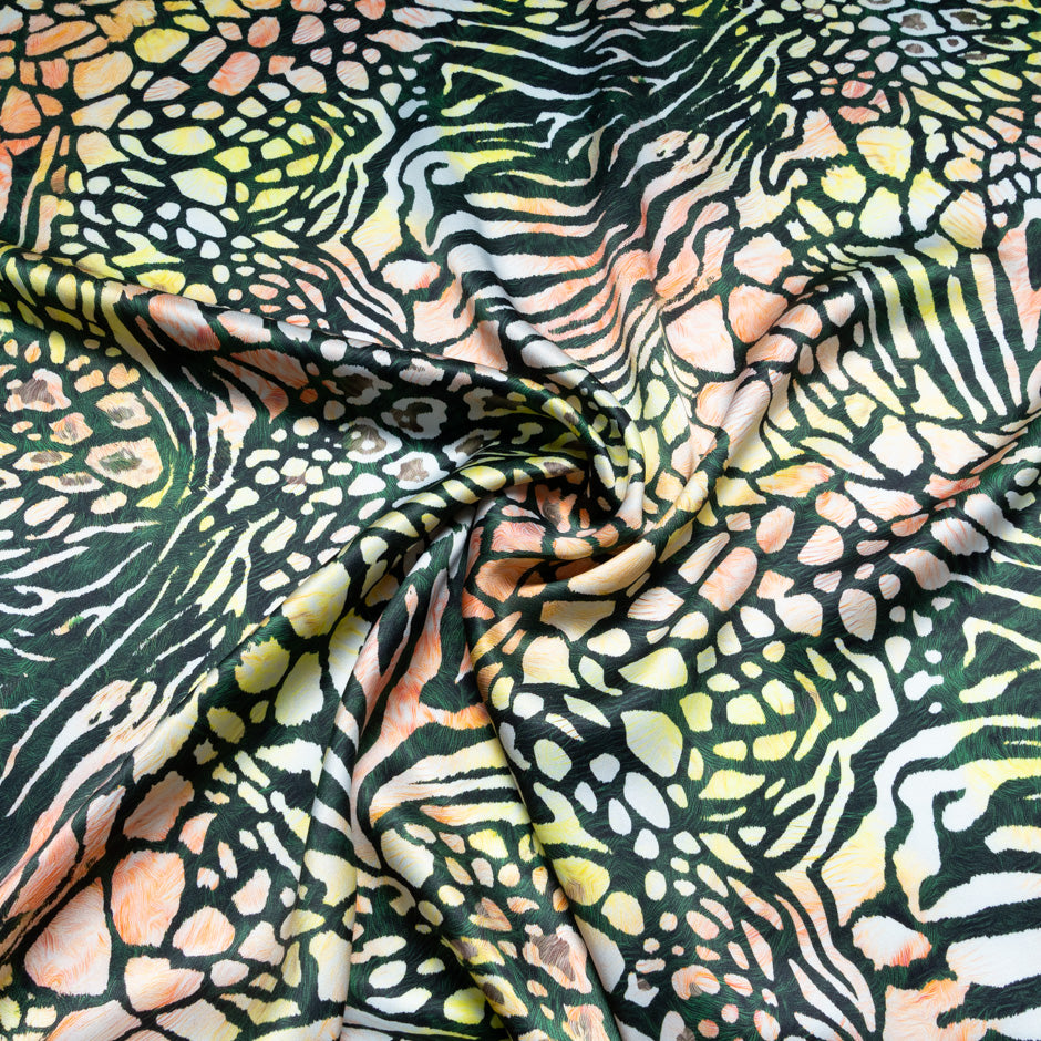 Multi-Coloured Abstract Printed Pure Silk Satin