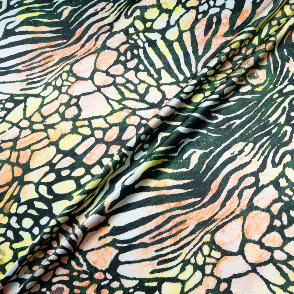 Multi-Coloured Abstract Printed Pure Silk Satin