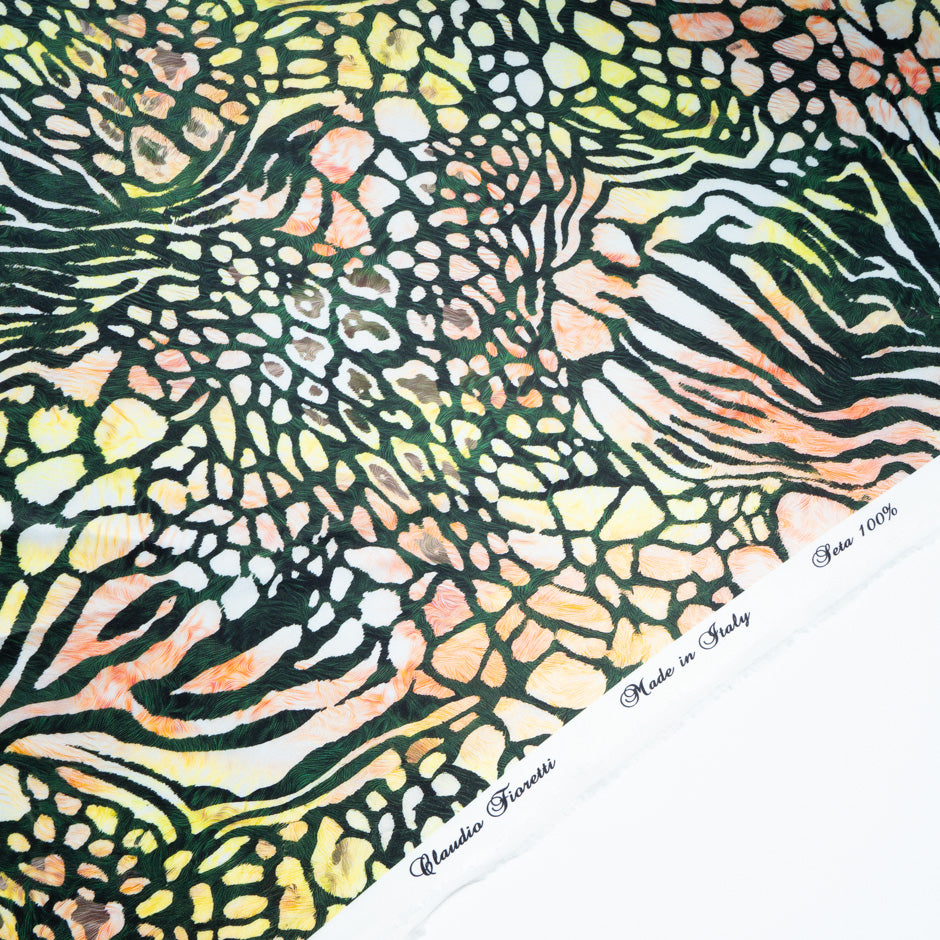 Multi-Coloured Abstract Printed Pure Silk Satin