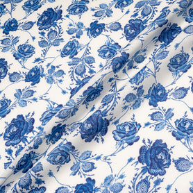 Dark Ink Blue Rose Printed Pure Linen