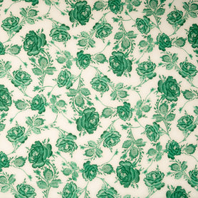 Emerald Green Rose Printed Pure Linen