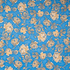 Rose Printed Deep Sky Blue Pure Linen