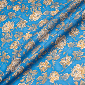 Rose Printed Deep Sky Blue Pure Linen