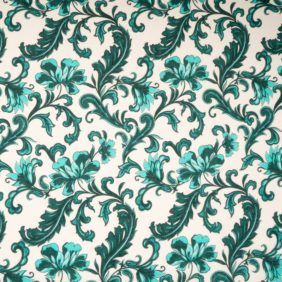 Two-Tone Green Floral Printed Pure Linen