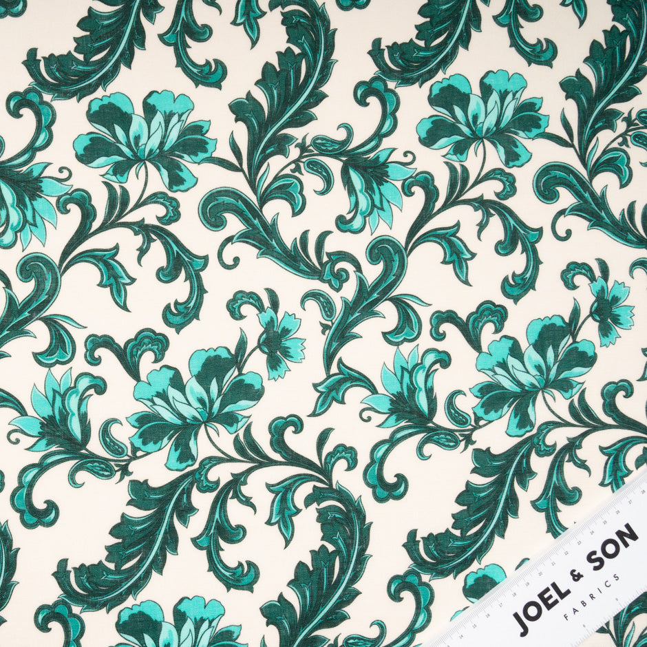 Two-Tone Green Floral Printed Pure Linen
