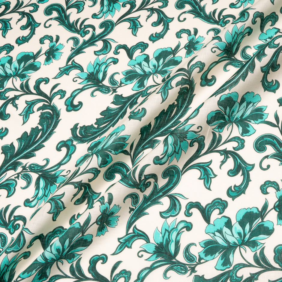 Two-Tone Green Floral Printed Pure Linen