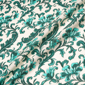 Two-Tone Green Floral Printed Pure Linen