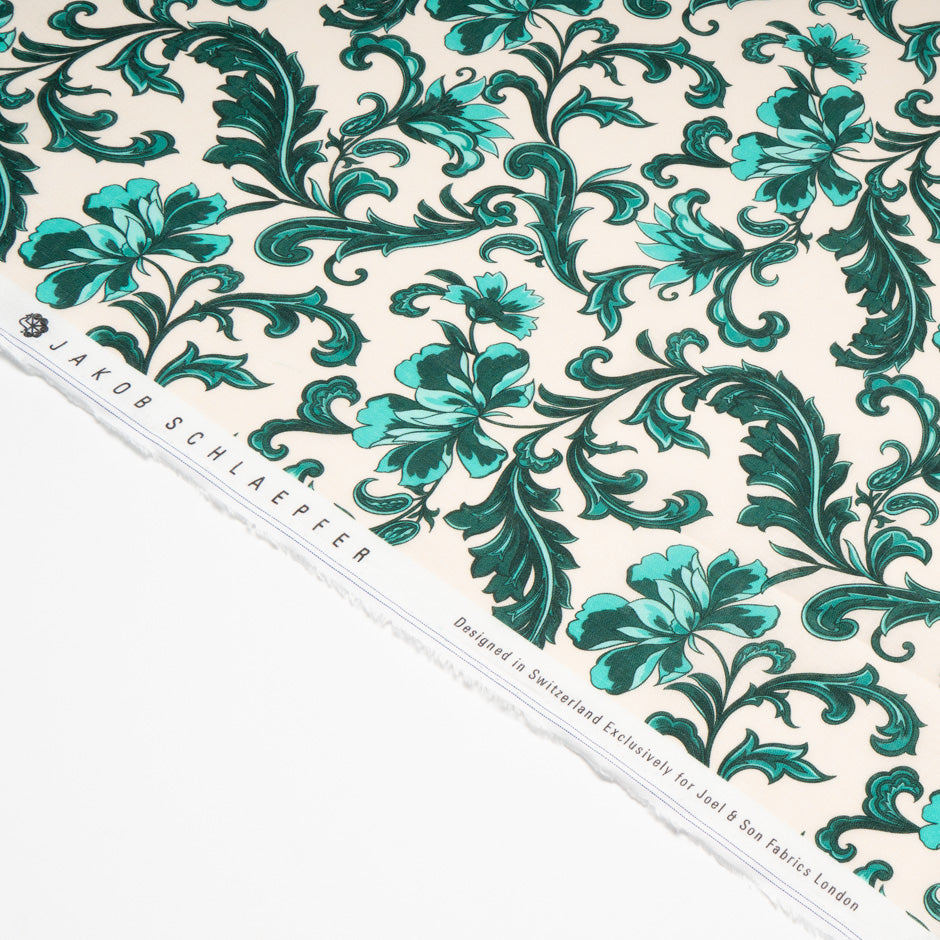 Two-Tone Green Floral Printed Pure Linen