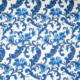 Royal Blue Floral Printed Pure Linen