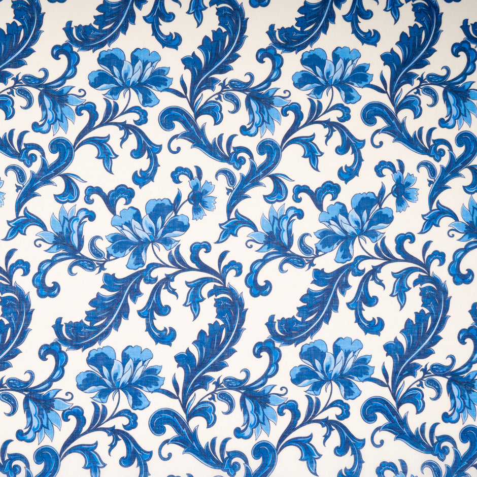 Royal Blue Floral Printed Pure Linen