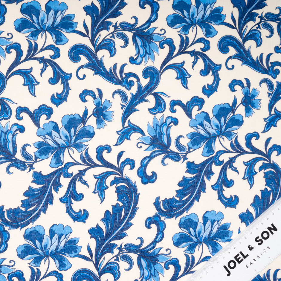 Royal Blue Floral Printed Pure Linen