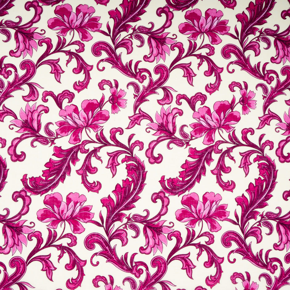 Magenta Pink Floral Printed Pure Linen