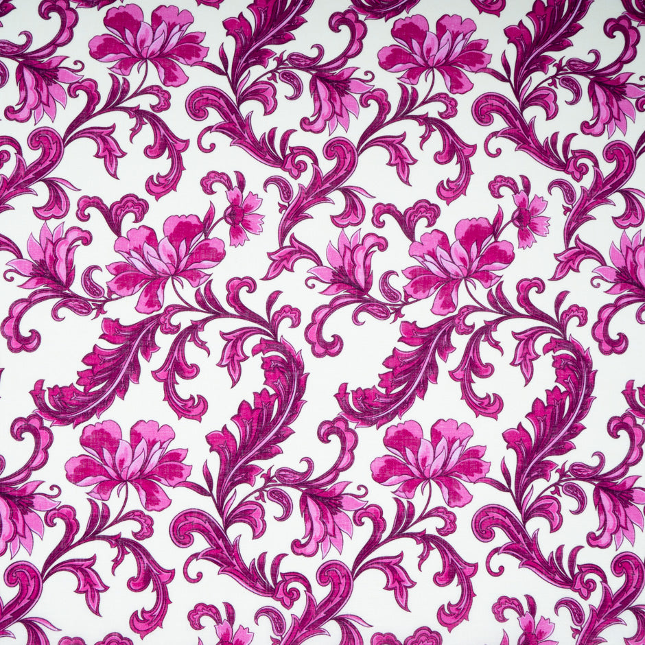 Magenta Pink Floral Printed Pure Linen