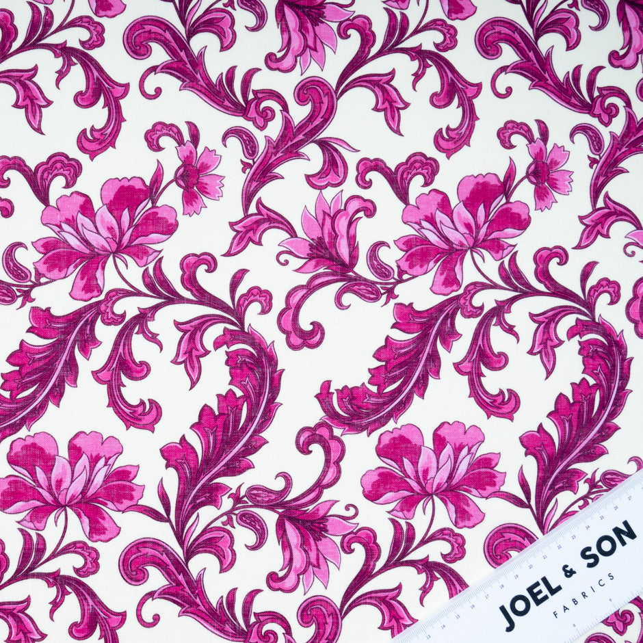 Magenta Pink Floral Printed Pure Linen