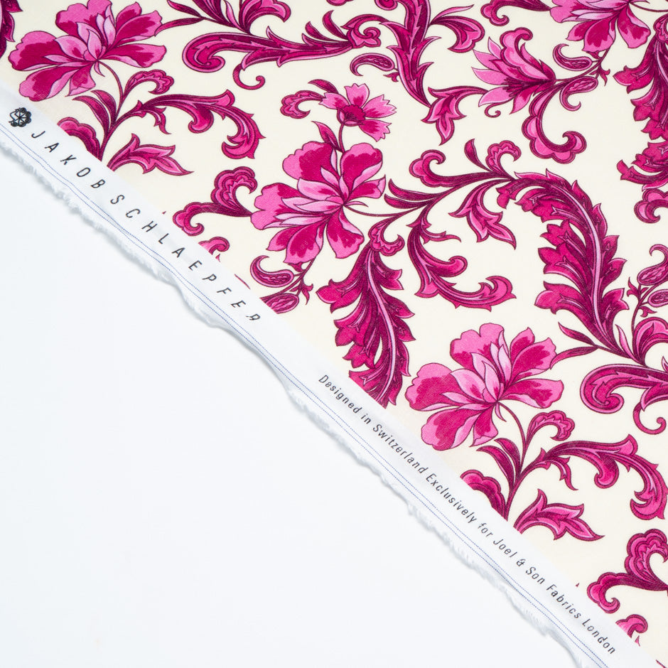 Magenta Pink Floral Printed Pure Linen