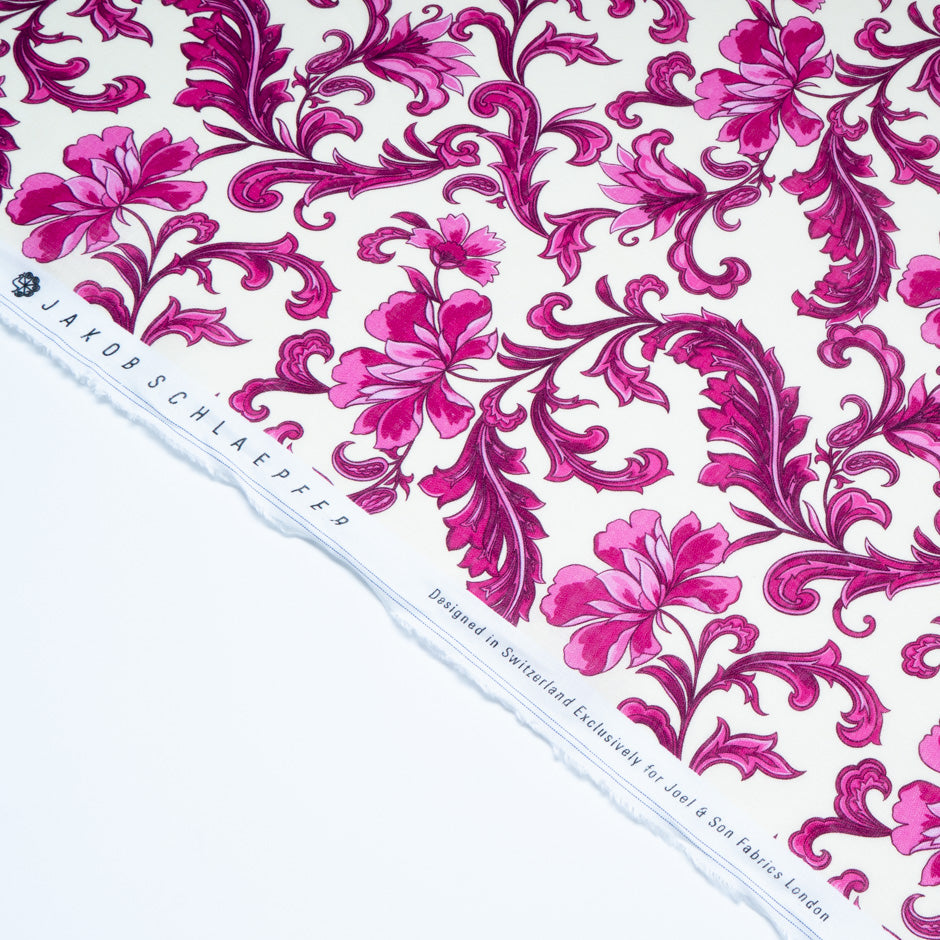 Magenta Pink Floral Printed Pure Linen