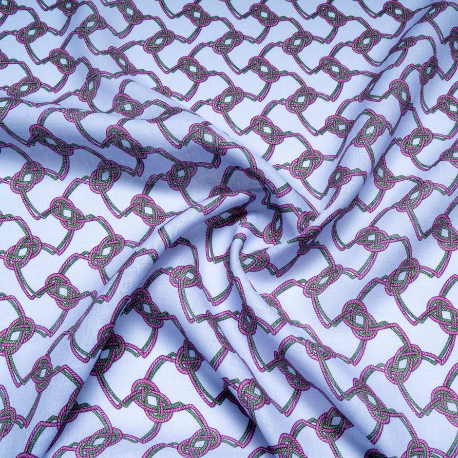 Pink & Green Rope Printed Lilac Pure Linen
