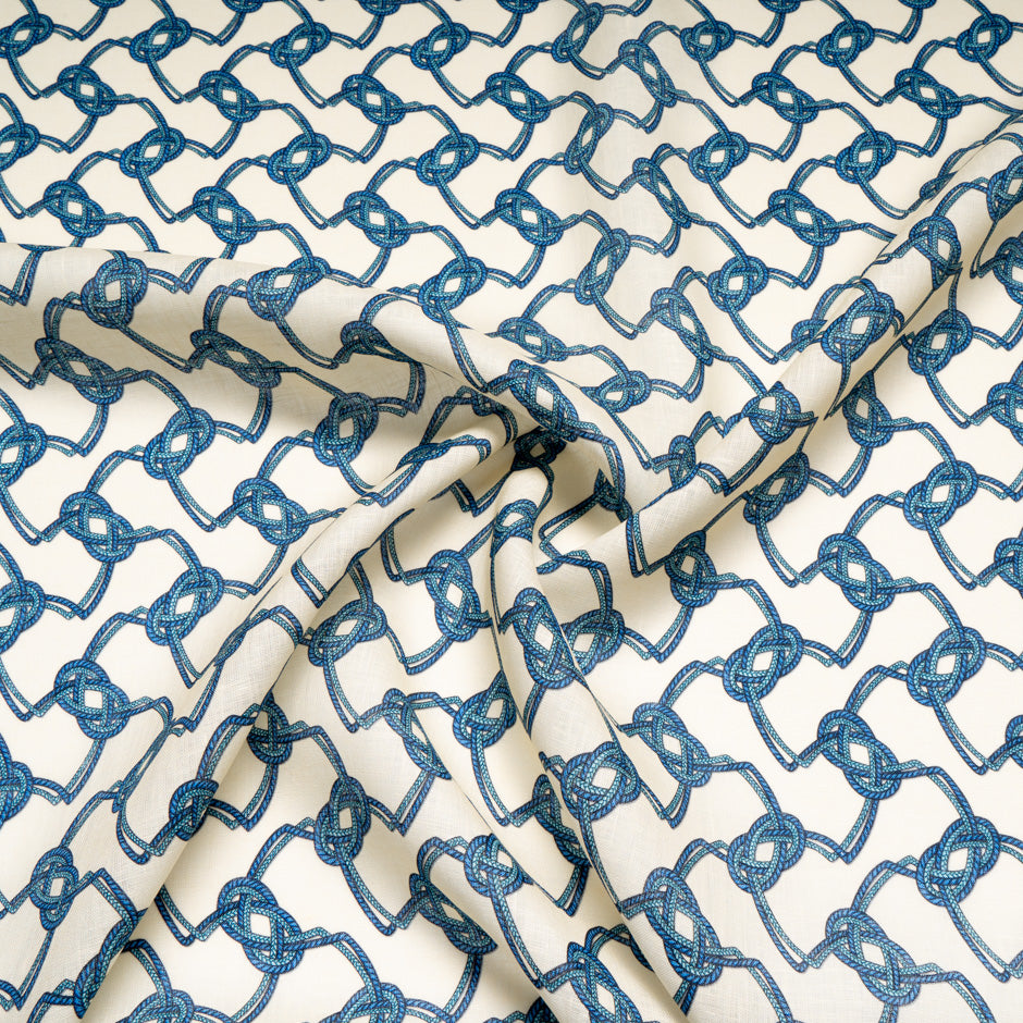 Blue Rope Printed Soft Yellow Pure Linen