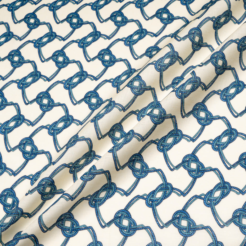 Blue Rope Printed Soft Yellow Pure Linen