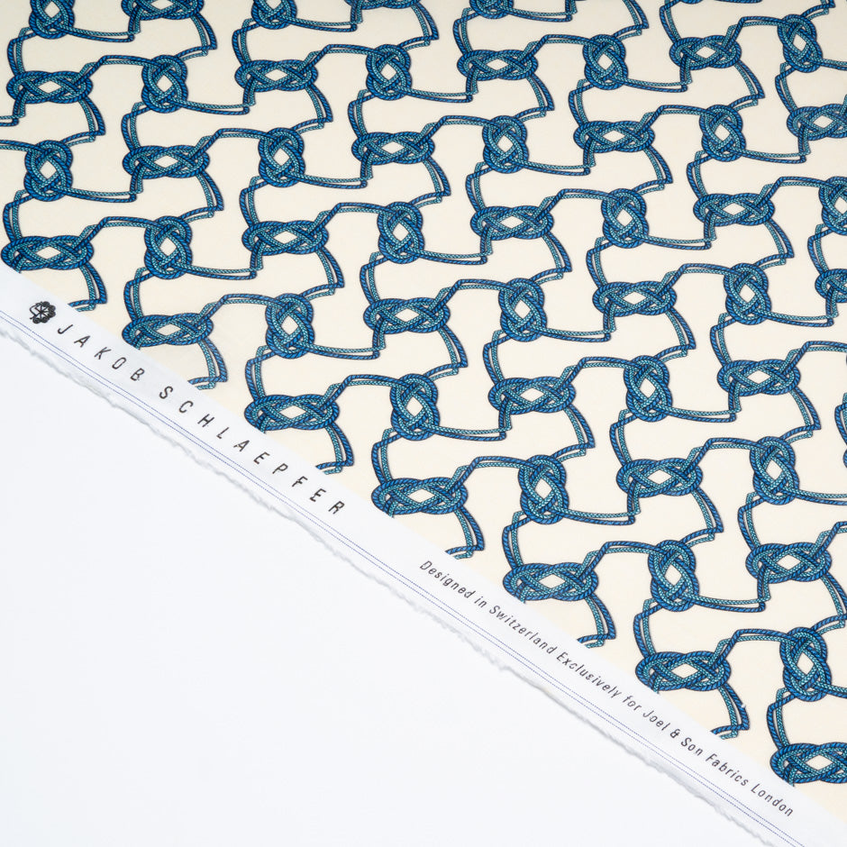 Blue Rope Printed Soft Yellow Pure Linen