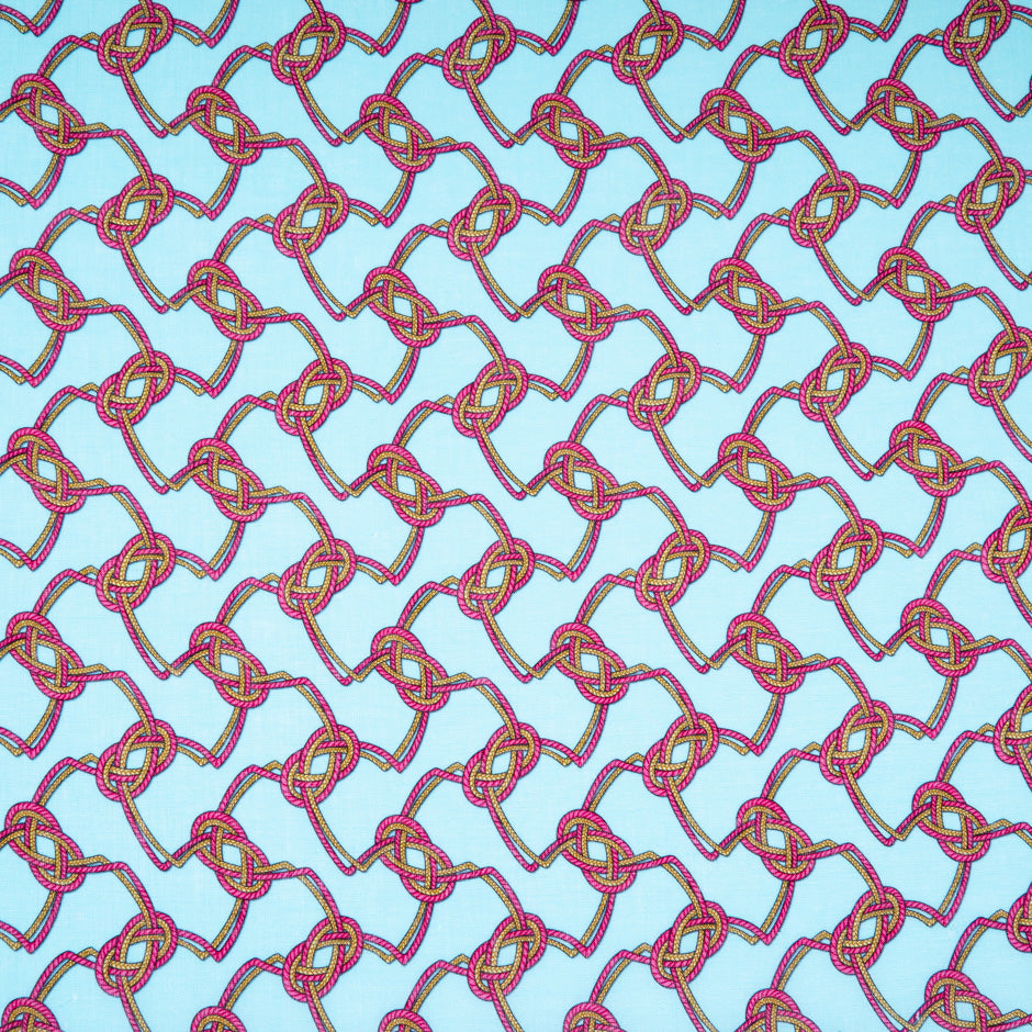 Pink & Yellow Rope Printed Turquoise Linen