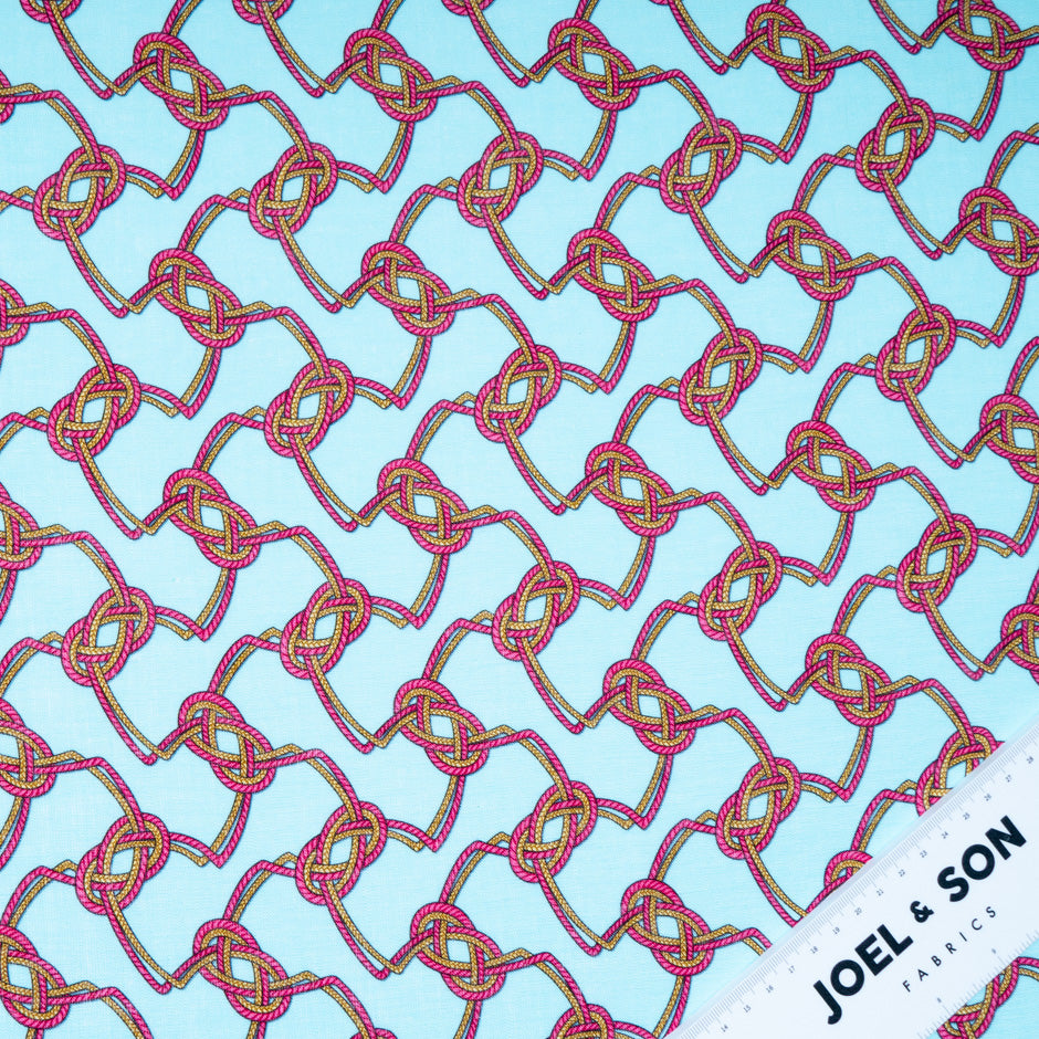 Pink & Yellow Rope Printed Turquoise Linen