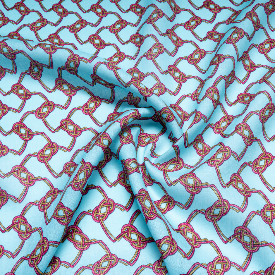 Pink & Yellow Rope Printed Turquoise Linen