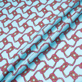 Pink & Yellow Rope Printed Turquoise Linen