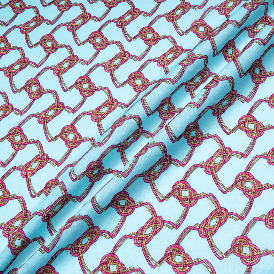 Pink & Yellow Rope Printed Turquoise Linen