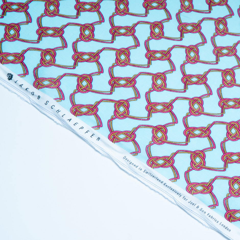 Pink & Yellow Rope Printed Turquoise Linen
