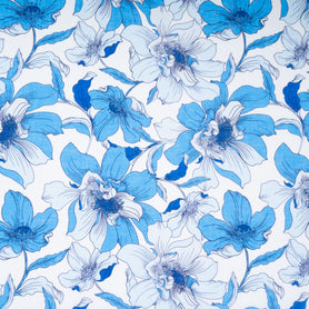 Rich Sky Blue Floral Printed Pure Linen