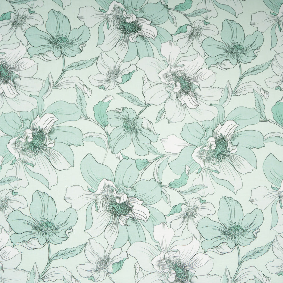Muted Green Floral Printed Pure Linen