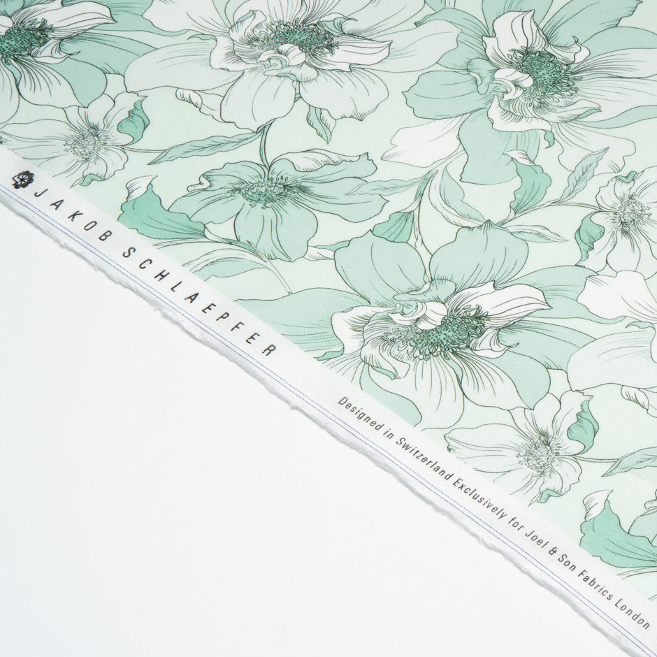 Muted Green Floral Printed Pure Linen