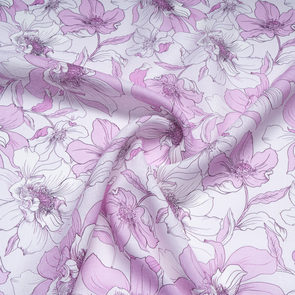 Dusty Pink Floral Printed Pure Linen