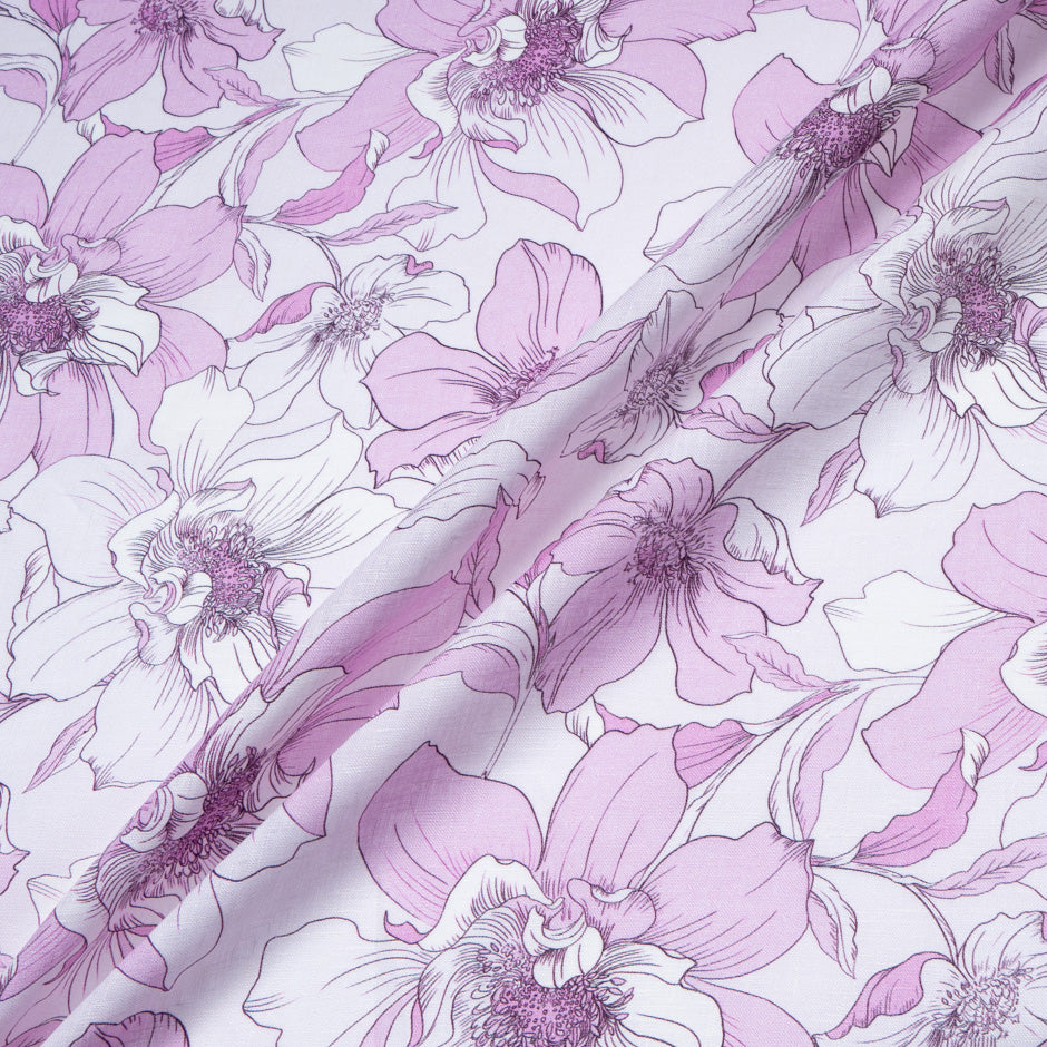 Dusty Pink Floral Printed Pure Linen