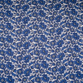Royal Blue Floral & Lace Printed Pure Linen