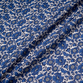 Royal Blue Floral & Lace Printed Pure Linen