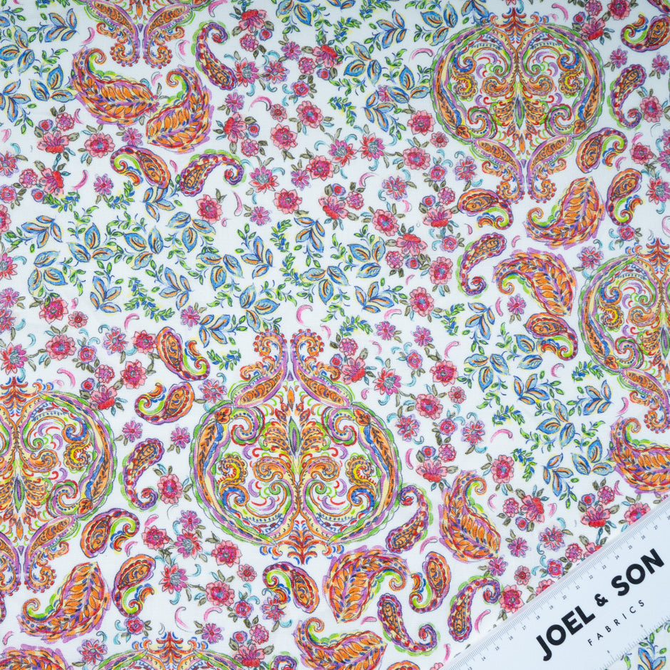 Multi-Coloured Floral & Paisley Printed Pure Linen