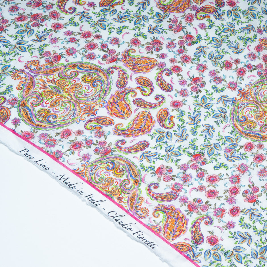 Multi-Coloured Floral & Paisley Printed Pure Linen
